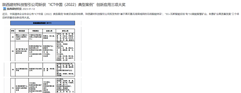 陜煤集團官網(wǎng)、奮進(jìn)陜煤 | 陜西建材科技智引公司斬獲“ICT中國（2022）典型案例”創(chuàng  )新應用三項大獎