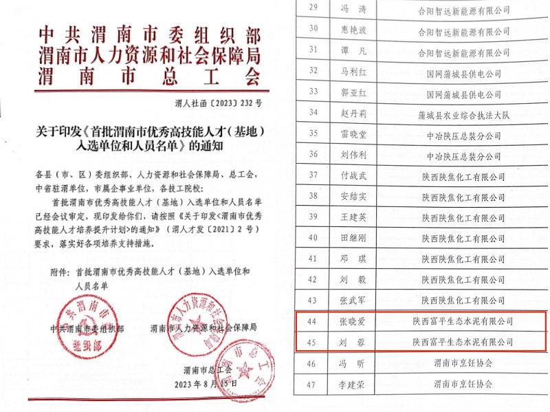 喜報！富平公司2人榮獲首批“渭南市技術(shù)能手”稱(chēng)號